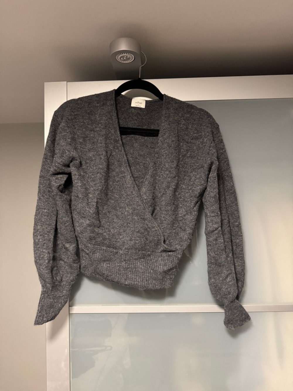 Aritzia Charcoal Wrap V-Neck Knit Sweater